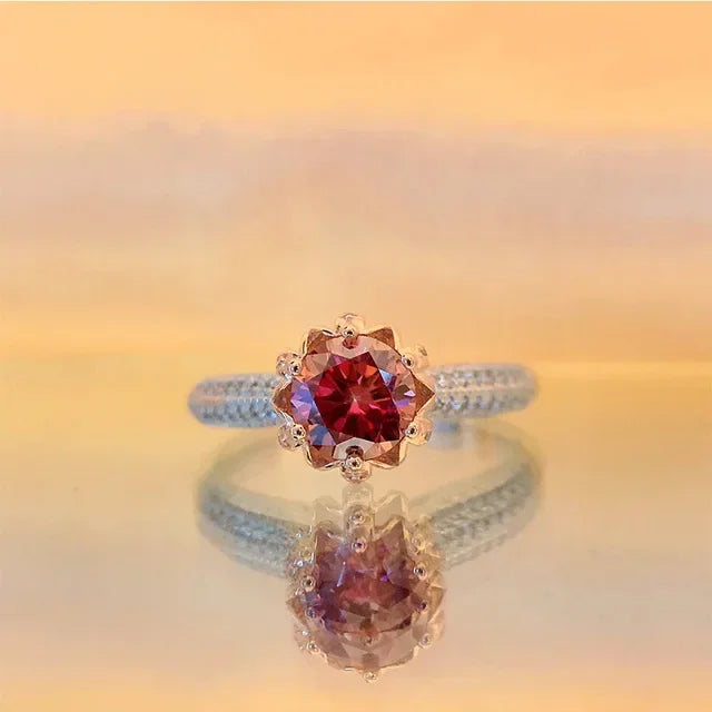 1 Carat D Color White And Red Moissanite Ring For Women S925 Sterling Silver Plate Pt950 Wedding Band Fine Jewelry Wholesale